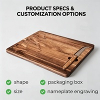 Planche à découper en bois d'acacia en gros, ensemble de planches à fromage et à charcuterie en bois avec couteau à fromage