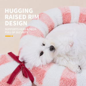 Cama de Lujo Personalizada para Perros Sherpa Candy, Nido para Mascotas con Rayas Rosas, Cojín Redondo de Forro Polar Suave para Gatos, Colchoneta para Cachorros al por Mayor - Product Image 4