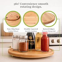 Étagère rotative à 360° en bambou écologique, plateau tournant multifonctionnel pour épices, présentoir de cuisine, support pour épices