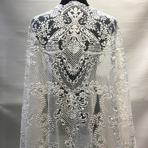 Sang Trọng Thêu Trắng Pháp Ren Lưới Vải Đính Cườm Ren Cô Dâu Với Sequins Cho Váy Cưới May - Product Image 1