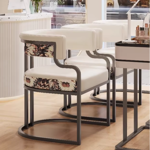 Luxury Modern Metal Nail Chair for Nail Bar or Hotel Reception <b>Light</b> Fabric <b>Makeup</b> Nail Salon Chair for Beauty Salons - Product Image 2