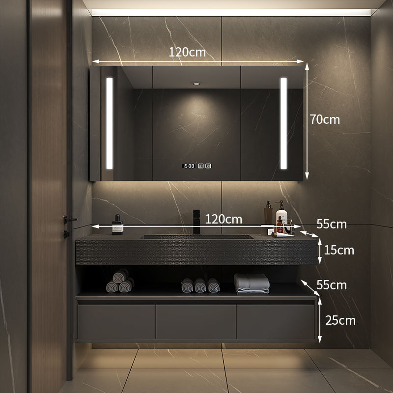 Armoire à miroir en plaque de roche de 120 cm