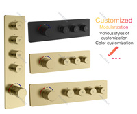 Nouveau projet hôtelier : Ensemble de douche thermostatique de luxe en laiton brossé doré de haute qualité, avec pommeau de douche double pluie LED et fonction musicale