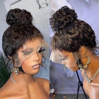 Perruques Courtes en Cheveux Humains Vierges Vietnamiens Naturels, Ondulés, avec Dentelle HD 13x4, Coupe Pixie, pour Femmes Noires