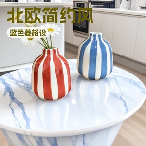 Jarrón de Cerámica con Diseño de Diamantes Azules, Estilo Nórdico Minimalista, de Alta Gama, con Puntos, para Arreglos Florales, Marca Fanhua Huijin - Product Image 6