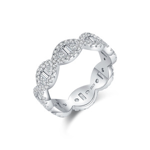 Elegant 925 <b>Silver</b> Eternity Band <b>Ring</b> With <b>Emerald</b> Cut Diamond Pave Setting Geometric Design For Women Luxury Engagement Jewelry - Product Image 1