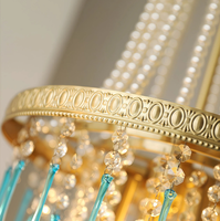 Lustre vintage en cristal doré à perles, avec gouttes turquoise, lampe suspendue de luxe pour salon, décoration d'hôtel