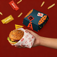 Ensemble de combinaison de boîte à hamburger pliable de qualité alimentaire imprimé personnalisé ensemble de boîte à hamburger jetable durable pour restauration rapide