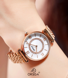 Women's <b>watch</b> with steel strap mother-of-pearl dial diamond-set fashionable quartz wristwatch. - Product Image 4