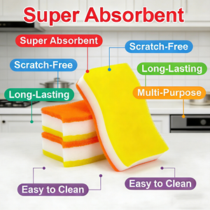 Đầy màu sắc hình chữ nhật mài mòn miếng bọt biển Scrubber nhà bếp janitorial Nguồn cung cấp làm sạch bọt cọ rửa <span class=keywords><strong>Pad</strong></span> Polyurethane miếng bọt biển - Product Image 5