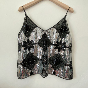 Hot Same Summer Female Heavy Industry Sequin Studs <strong>Sparkly</strong> Sexy Beading Tank <strong>Top</strong> Women's V-neck Short <strong>Vest</strong> - Product Image 3