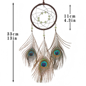 <span class=keywords><strong>Attrape</strong></span>-rêves mural vintage en plumes <span class=keywords><strong>de</strong></span> <span class=keywords><strong>paon</strong></span>, <span class=keywords><strong>attrape</strong></span>-rêves bohème avec perles vertes - Product Image 1