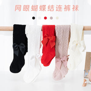 Pantimedias de malla transpirables ultrafinas de algodón de punto de verano de estilo español para verano, mallas de bebé con lazo pequeño bonito de dibujos animados - Product Image 3