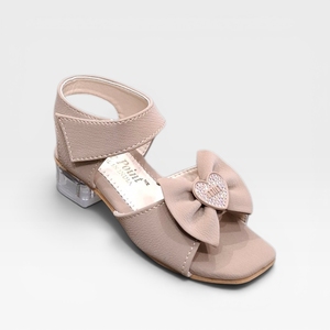 Girls <b>Beige</b> Bow Heart Design Transparent <b>Block</b> <b>Heel</b> Sandals Adjustable Ankle Strap Party Casual Dress Footwear - Product Image 1