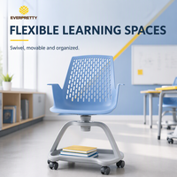 Chaise pivotante en plastique pour salle de classe intelligente certifiée CE, avec plateau de rangement et roulettes, pour étudiants