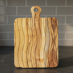 Planche à découper en bois naturel rectangulaire avec poignée, texture ondulée, pour la décoration de la cuisine, plateau de table pour le Ramadan - Product Image 1
