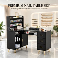 Meubles de salon de manucure de luxe, table de manucure double, vente en gros d'usine, poste de travail professionnel moderne en bois pour la manucure
