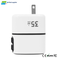 Cargador de Pared USB-C GaN PD 3.0 de 35 W con Cable Retráctil Tipo C, 2 Puertos Tipo C, Puerto USB-A, Enchufe Estadounidense, Certificado CE/FCC/ROHS