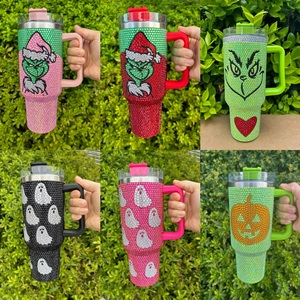 Nuevos Vasos Personalizados de Navidad con Diseño de <span class=keywords><strong>Grinch</strong></span>, Decorados con Pedrería, de Acero Inoxidable de 40 oz, con Cara de <span class=keywords><strong>Grinch</strong></span> Verde - Product Image 3