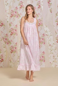 Camisón de Algodón con Encaje para Mujer, Estampado Floral Romántico, Pijama de Algodón Orgánico, Fabricante de Pijamas - Product Image 5