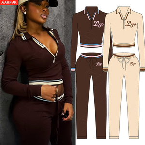 Tuta <span class=keywords><strong>Polo</strong></span> da donna mezza cerniera giacca a maniche lunghe e pantaloni da Jogger Set Set di tute da donna con logo personalizzato - Product Image 3