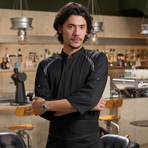 Vêtements de cuisine en sergé à manches longues quatre saisons haut de gamme pour hommes vêtements de travail de chef pour la cuisine uniforme de restaurant hôtel bar cuisine - Product Image 4