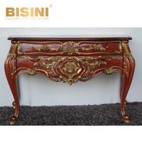 Table d'entrée de luxe en résine feuille d'or, motifs floraux peints à la main, plateau en marbre blanc, structure en PU massif pour projet de villa