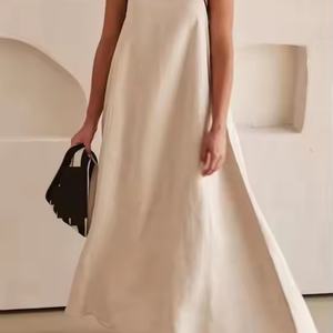 ชุดเดรสฤดูร้อนปี 2025 ป้ายกำกับสั่งทำพิเศษ สายเดี่ยวบางเบา ชุดเดรสชายหาดสีพื้นสำหรับผู้หญิง ชุดเดรสผ้าลินิน 100% สำหรับฤดูร้อน - Product Image 6