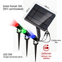 Projecteurs LED RGB solaires étanches IP65, alimentés par batterie/CC, haute luminosité, pour la décoration extérieure de jardin, de cour et de chemin (lot de 3)