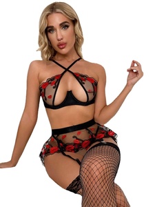 Ensemble de lingerie avec <span class=keywords><strong>porte</strong></span>-jarretelles et bas en résille et dentelle, imprimé lèvres, noir et violet, taille S XXL, expédition discrète - Product Image 5