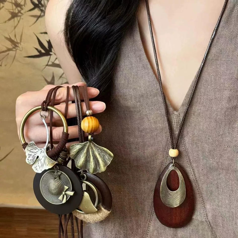 1PC Boho Vintage Style Pendant Necklace Versatile Sweater Chain Ethnic ...
