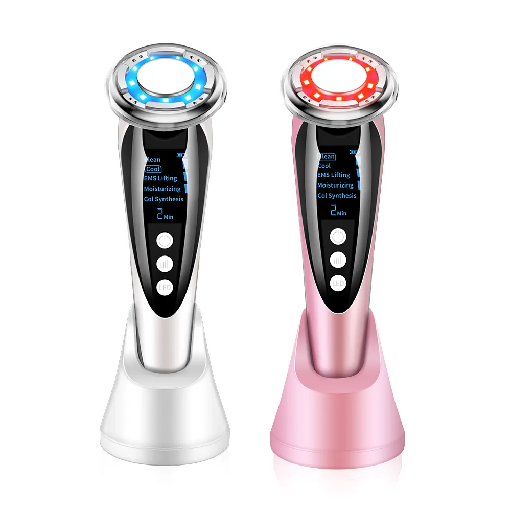 Massageador quente e frio dispositivo de rejuvenescimento facial terapia de fótons led apertar cuidados com a pele ems microcorrente led lift de limpeza facial