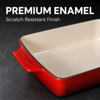 Plat à rôtir en fonte émaillée rouge, plat de cuisson rectangulaire pour lasagnes et casseroles, ustensile de cuisson OEM en gros, compatible four