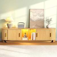 Konsol TV Kayu yang Dapat Diperpanjang dengan Stopkontak & Lampu LED, Pusat Hiburan Kamar Tidur Modern dengan 2 Pintu Geser