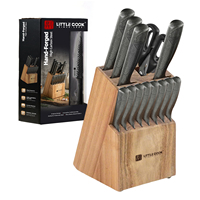 Ensemble de couteaux de cuisine professionnels forgés à la main de 15 pièces avec bloc d'affûtage, ciseaux, couteaux de pêche, de chef, de boucher, de camping et à désosser