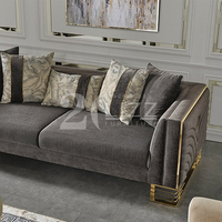 Juego de sofá moderno de estilo turco Sofá de tela de terciopelo Loveseat con decoración de acero dorado