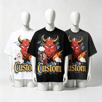 T-shirt vintage décontracté à manches courtes, motif démon, monstre cornu, graffiti, éclaboussures de feu, style streetwear, coupe oversize