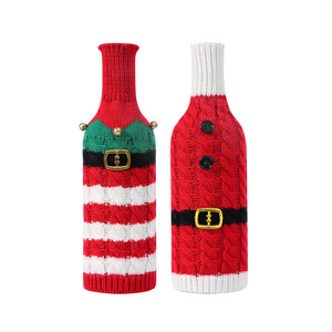 Couverture de bouteille de vin de noël pull tricoté père noël elfe conception décorations de vin de vacances pour la table de fête de noël maison - Product Image 2