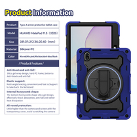 Coque de protection robuste antichoc en silicone pour tablette Huawei MatePad 11,5 pouces 2025 2026 avec dragonne et béquille rotative intégrée