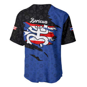 Jersey Bisbol Puerto Rico dengan Simbol Kodok Coqui dan Desain Bendera Taino yang Distressed, Kaos Bisbol Kancing Kasual Pria - Product Image 4