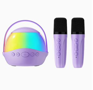 Enceinte portable avec 2 microphones sans fil, lumière LED RGB, pour karaoké, couleur rose - Product Image 4