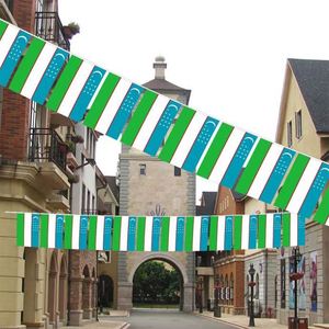 Vente en gros de drapeaux en guirlande bleus, blancs et verts de l'Ouzbékistan en polyester pour la décoration nationale - Product Image 4