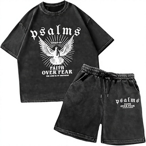 เสื้อยืดโอเวอร์ไซส์สีดำพิมพ์ลาย "Psalms Faith Over Fear" สำหรับผู้ชาย แขนสั้น คอกลม ผ้าเจอร์ซีย์คอตตอนลำลอง - Product Image 1