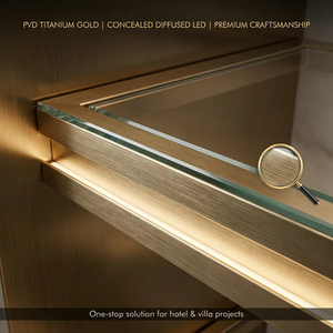 Étagère de présentation de restaurant de luxe personnalisable, étagère à vin en métal doré titane avec LED encastrée pour salle à manger étoilée <span class=keywords><strong>Michelin</strong></span> - Product Image 3