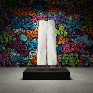 Vaqueros de <span class=keywords><strong>hombre</strong></span> de mezclilla lavada a la piedra, corte tridimensional, color <span class=keywords><strong>blanco</strong></span> puro, estilo urbano, rectos y holgados, para otoño y verano. - Product Image 4