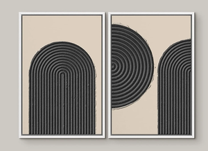 Tableau mural 2 pièces, style Art déco noir et blanc, nature morte minimaliste, lignes texturées, arc-en-ciel, directement de l'usine - Product Image 3