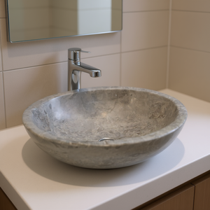 Lavabo de Baño de Mármol Gris Ovalado Pulido de 20.9"x15.7"x5.9" para Montaje Sobre Encimera Modelo D0100H7F582 - Product Image 2
