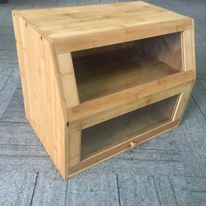 Caja de almacenamiento de bambú para escritorio con tapa, caja transparente de acrílico para exhibir pan y repostería, organizador cuadrado para uso doméstico. - Product Image 2