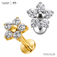 Boucles d'oreilles fines en titane zirconium ASTM-F136, motif floral, piercing de cartilage avec design lèvres, bijoux de corps