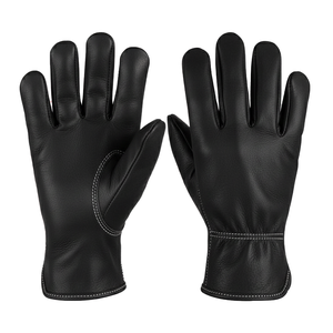 Multi-Purpose Black Cowhide Leather Safety <b>Gloves</b>-Hi Vis 5MIL Thickness Sterile Smooth Texture Machine Washable Tear-Resistant - Product Image 1